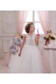Avorio Abito da ballo Alto Collo Tulle Pizzo Lunga Abiti da ragazza di fiori Basso Prezzo