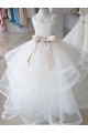 Avorio Abito da ballo Alto Collo Tulle Pizzo Lunga Abiti da ragazza di fiori Basso Prezzo
