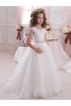 Avorio Abito da ballo Alto Collo Tulle Pizzo Lunga Abiti da ragazza di fiori Basso Prezzo