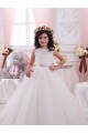 Avorio Abito da ballo Barca Tulle Pizzo Lunga Abiti da ragazza di fiori Basso Prezzo