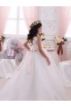 Avorio Abito da ballo Barca Tulle Pizzo Lunga Abiti da ragazza di fiori Basso Prezzo