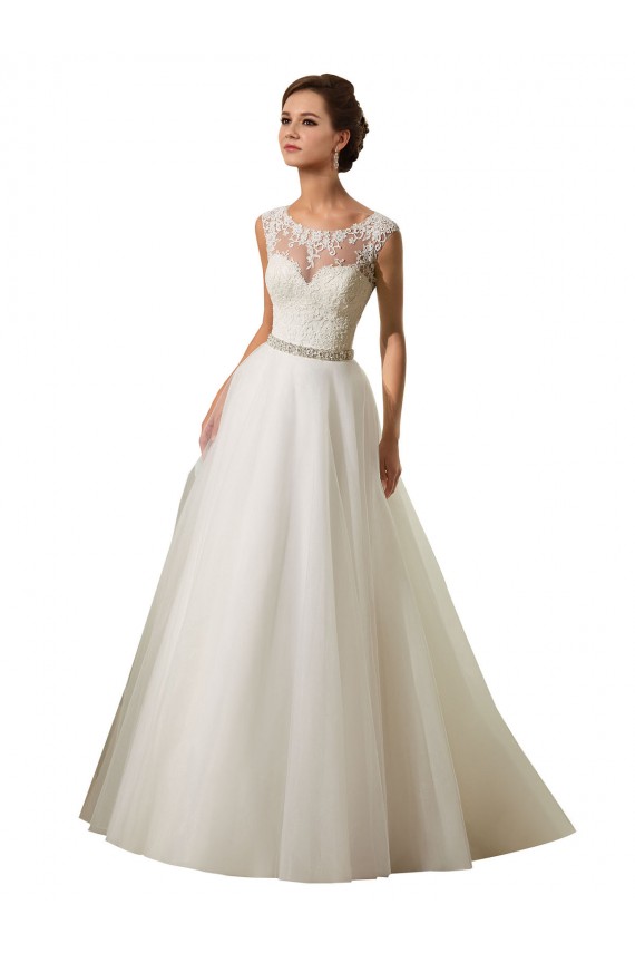 Avorio Abito da ballo Illusione Tulle Pizzo Abiti da sposa Basso Prezzo