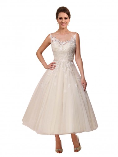 Avorio Abito da ballo Illusione Tulle Pizzo Abiti da sposa Basso Prezzo