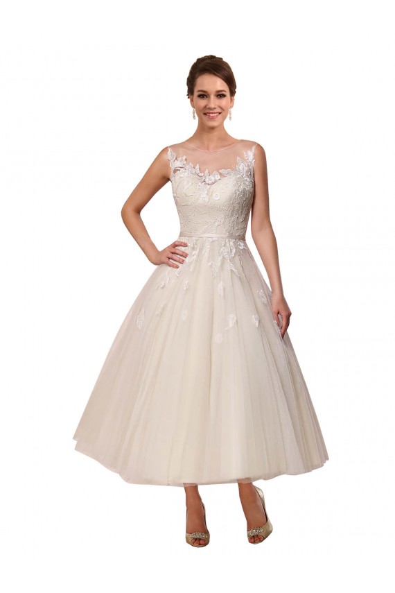 Avorio Abito da ballo Illusione Tulle Pizzo Abiti da sposa Basso Prezzo