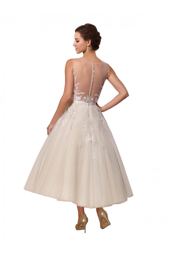 Avorio Abito da ballo Illusione Tulle Pizzo Abiti da sposa Basso Prezzo