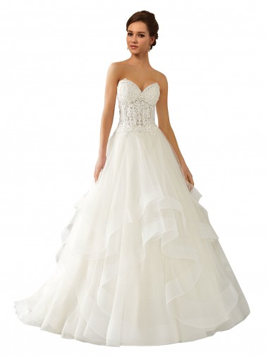 Avorio Abito da ballo Innamorato Raso Tulle Pizzo Abiti da sposa Basso Prezzo