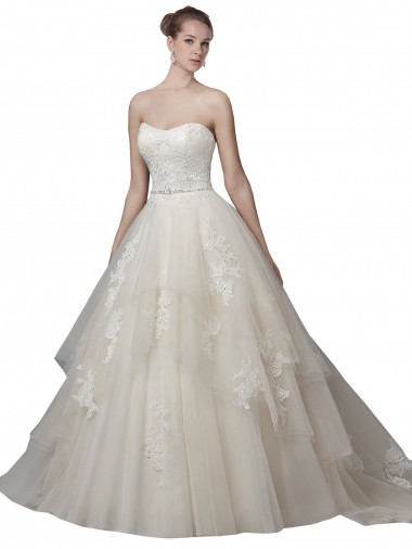 Avorio Abito da ballo Scoop Senza spalline Tulle Pizzo Abiti da sposa Basso Prezzo