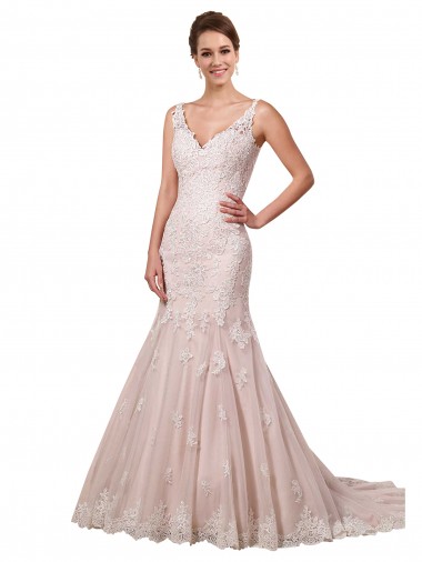 Avorio & Blush Stile sirena Scollatura a V Tulle Pizzo Abiti da sposa Basso Prezzo
