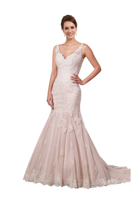 Avorio & Blush Stile sirena Scollatura a V Tulle Pizzo Abiti da sposa Basso Prezzo