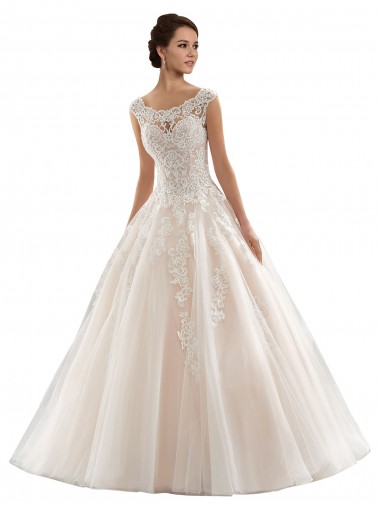 Avorio & Champagne Abito da ballo Barca Tulle Pizzo Abiti da sposa Basso Prezzo