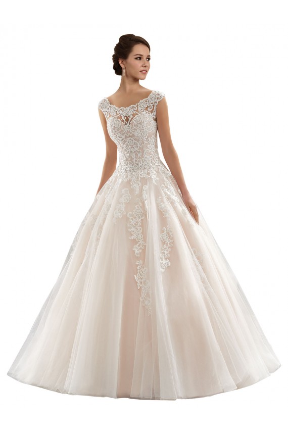 Avorio & Champagne Abito da ballo Barca Tulle Pizzo Abiti da sposa Basso Prezzo