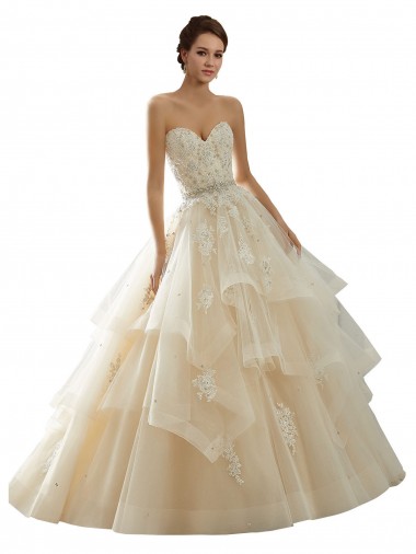 Avorio & Champagne Abito da ballo Innamorato Tulle Pizzo Abiti da sposa Basso Prezzo