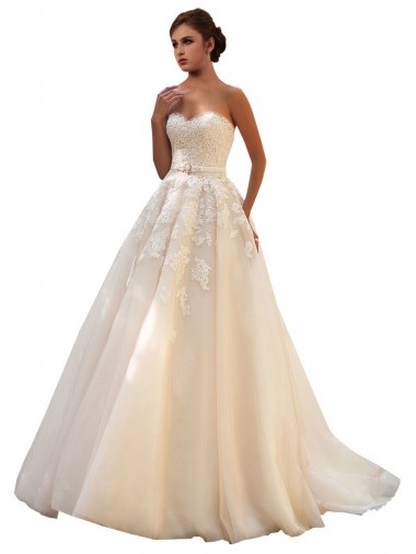 Avorio & Champagne Abito da ballo Innamorato Tulle Pizzo Abiti da sposa Basso Prezzo