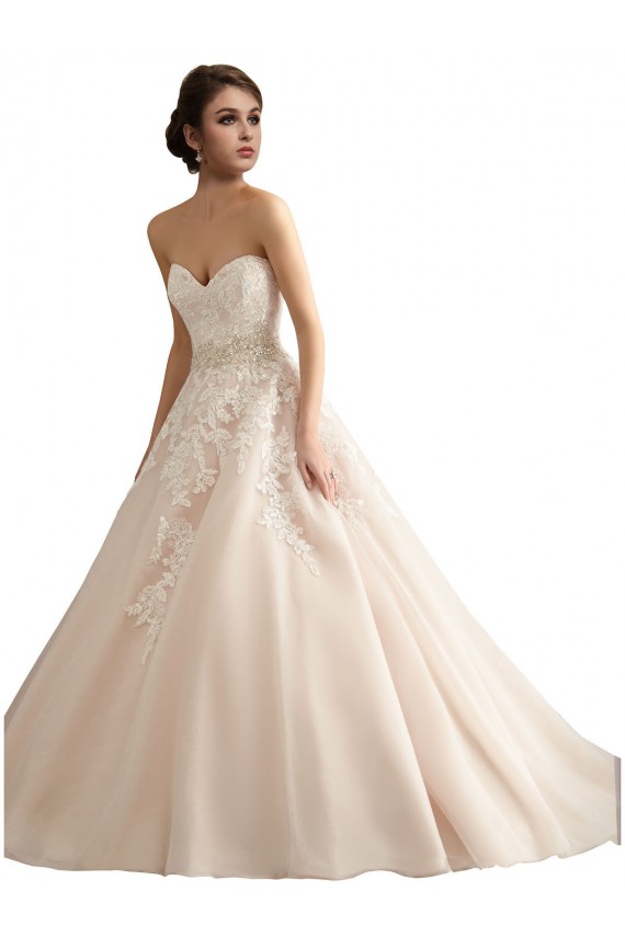 Avorio & Champagne Abito da ballo Scollatura a V Cattedrale di treno Tulle Pizzo Abiti da sposa Basso Prezzo