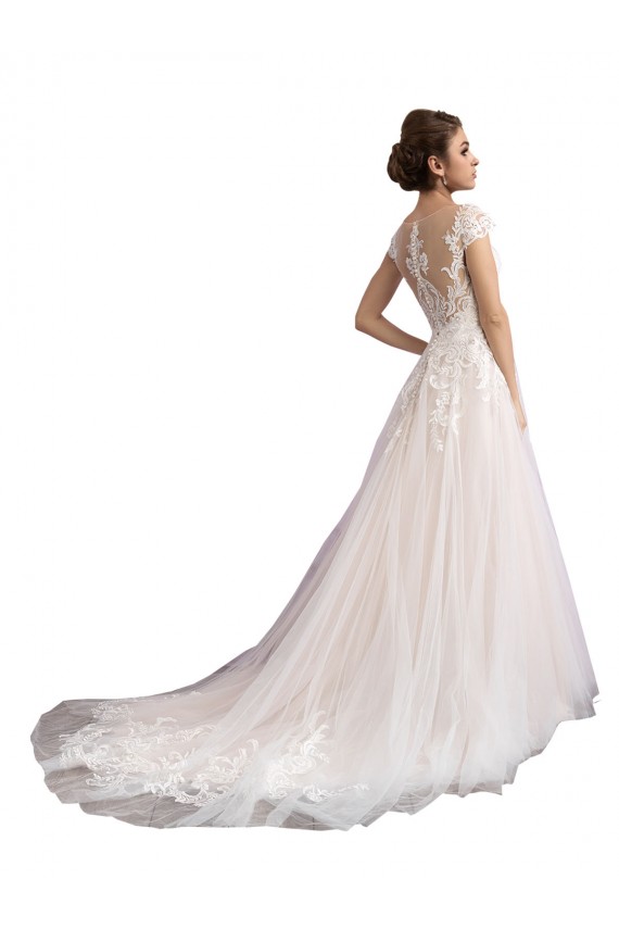 Avorio & Champagne Linea A Illusione Cattedrale di treno Tulle Pizzo Spiaggia Abiti da sposa Basso Prezzo