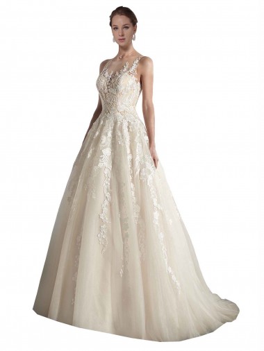 Avorio & Champagne Linea A Illusione Tulle Abiti da sposa Basso Prezzo