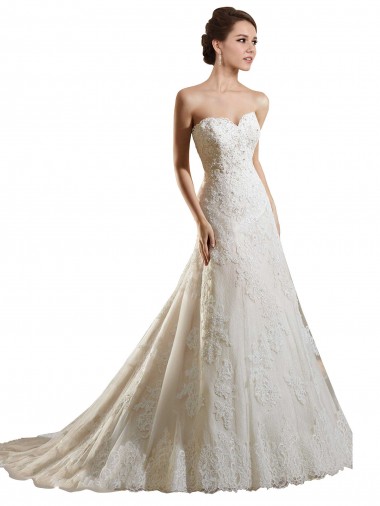 Avorio & Champagne Linea A Innamorato Tulle Pizzo Abiti da sposa Basso Prezzo