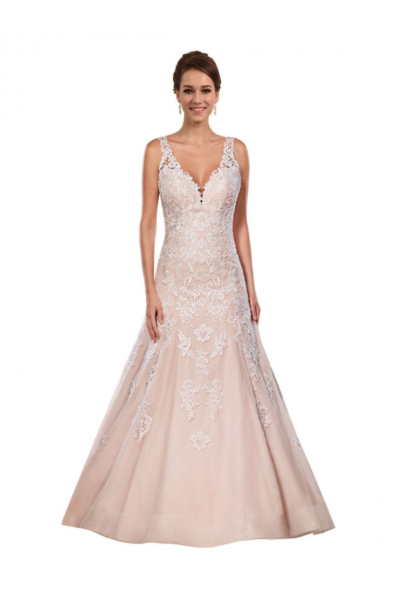 Avorio & Champagne Linea A Scollatura a V Pizzo Classico Abiti da sposa Basso Prezzo
