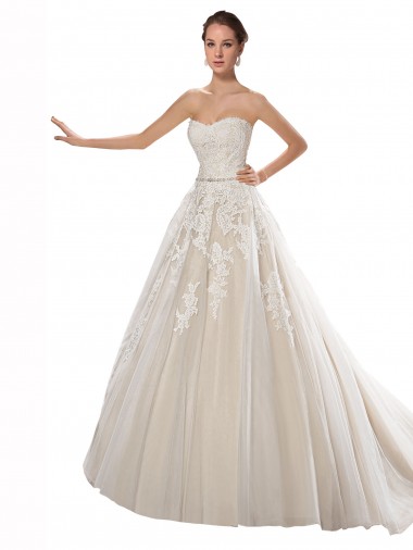Avorio & Champagne Linea A Senza spalline Tulle Pizzo Abiti da sposa Basso Prezzo