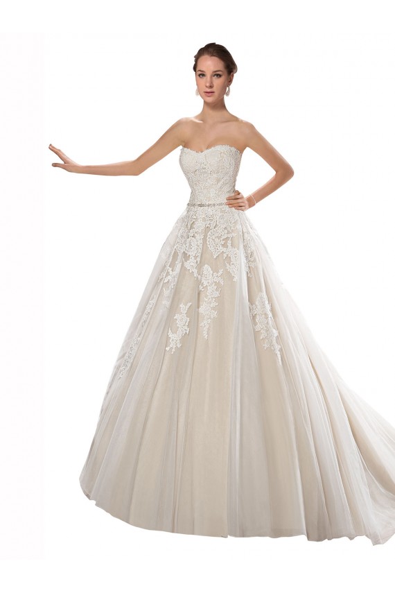Avorio & Champagne Linea A Senza spalline Tulle Pizzo Abiti da sposa Basso Prezzo