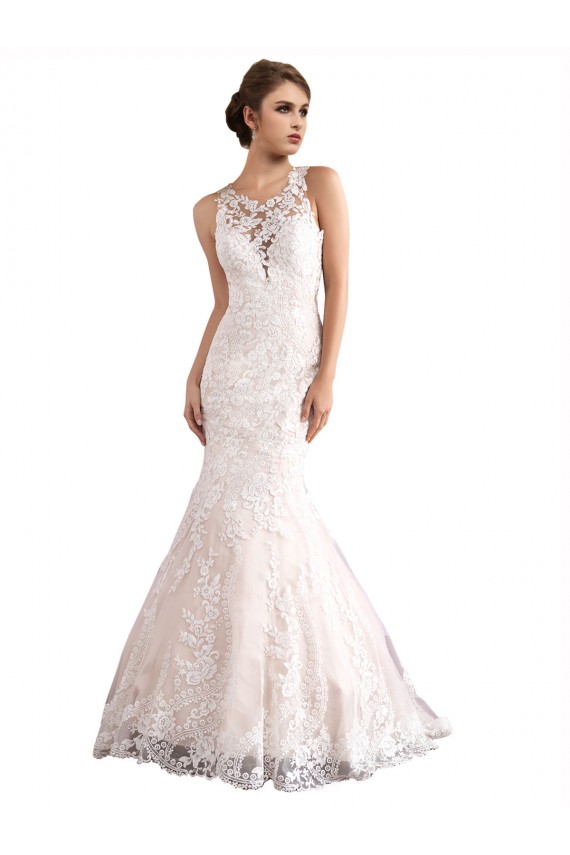 Avorio & Champagne Stile sirena Illusione Cattedrale di treno Tulle Pizzo Abiti da sposa Basso Prezzo