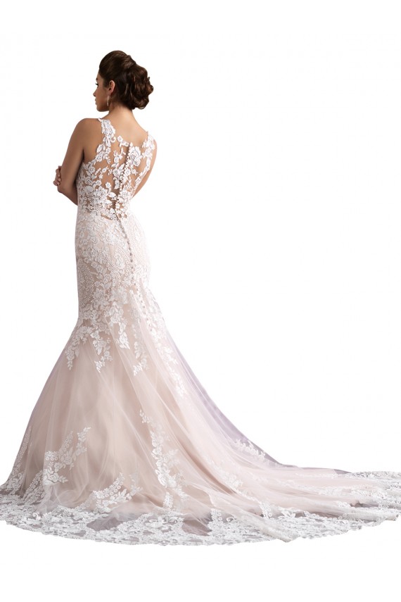 Avorio & Champagne Stile sirena Illusione Cattedrale di treno Tulle Pizzo Abiti da sposa Basso Prezzo