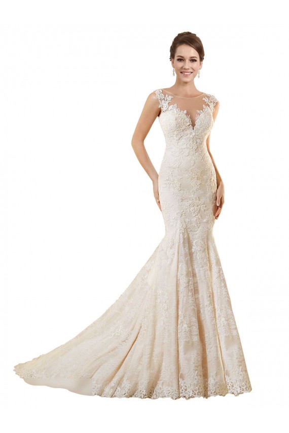 Avorio & Champagne Stile sirena Illusione Pizzo Abiti da sposa Basso Prezzo
