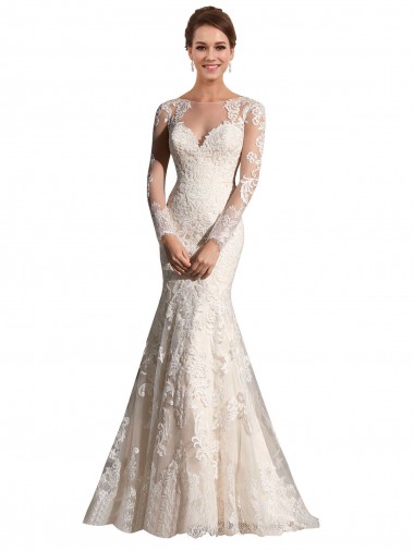 Avorio & Champagne Stile sirena Illusione Tulle Pizzo Abiti da sposa Basso Prezzo