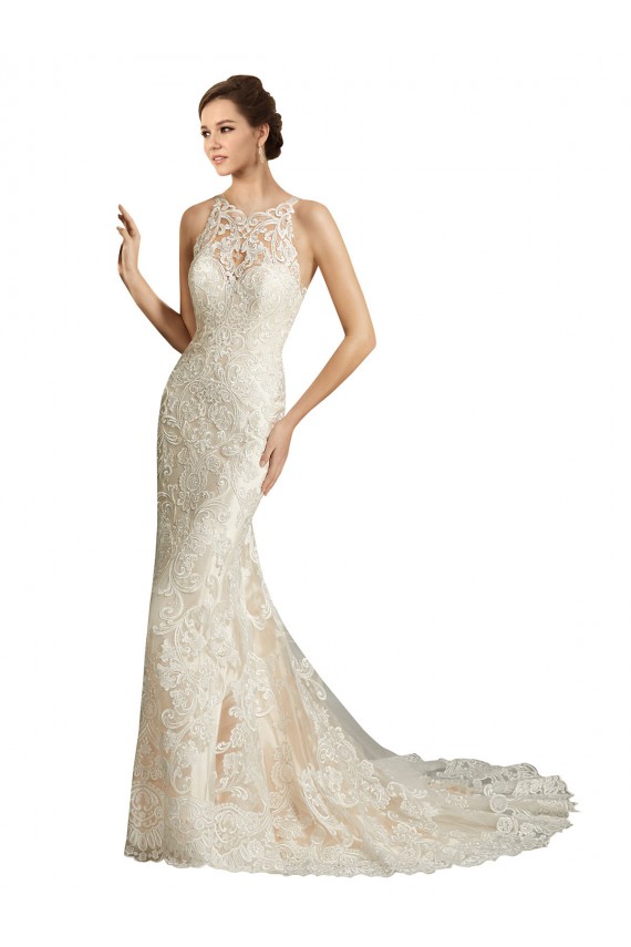 Avorio & Champagne Stile sirena Illusione Tulle Pizzo Classico Abiti da sposa Basso Prezzo