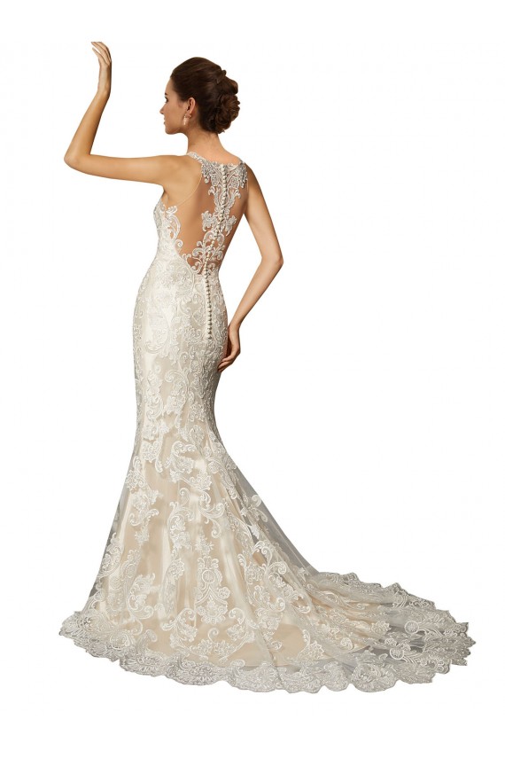 Avorio & Champagne Stile sirena Illusione Tulle Pizzo Classico Abiti da sposa Basso Prezzo