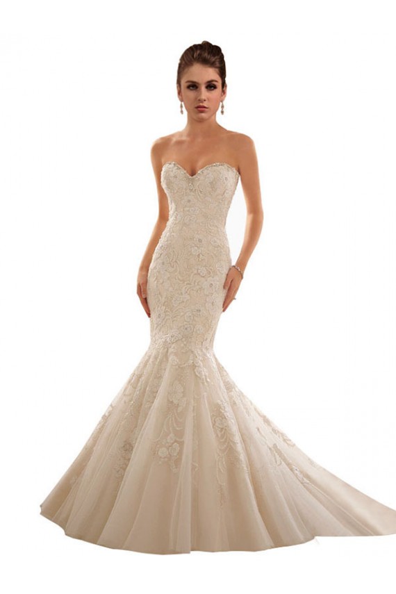 Avorio & Champagne Stile sirena Innamorato Tulle Pizzo Abiti da sposa Basso Prezzo