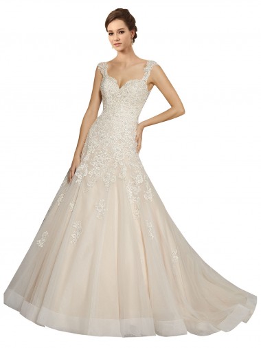 Avorio & Champagne Stile sirena Innamorato Tulle Pizzo Abiti da sposa Basso Prezzo
