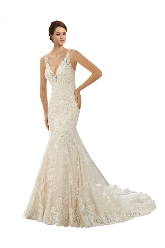 Avorio & Champagne Stile sirena Scollatura a V Pizzo Abiti da sposa Basso Prezzo