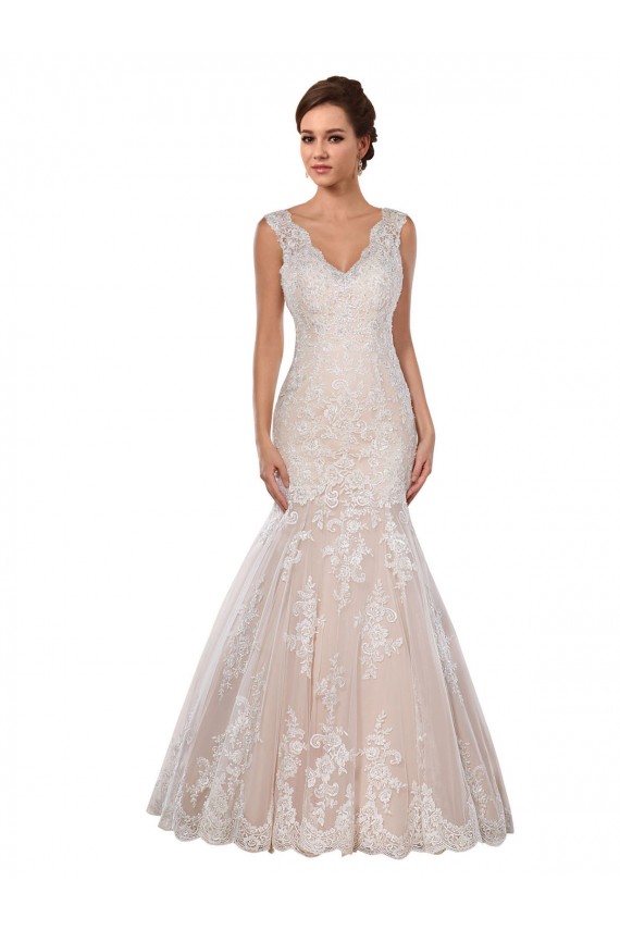 Avorio & Champagne Stile sirena Scollatura a V Pizzo Classico Abiti da sposa Basso Prezzo