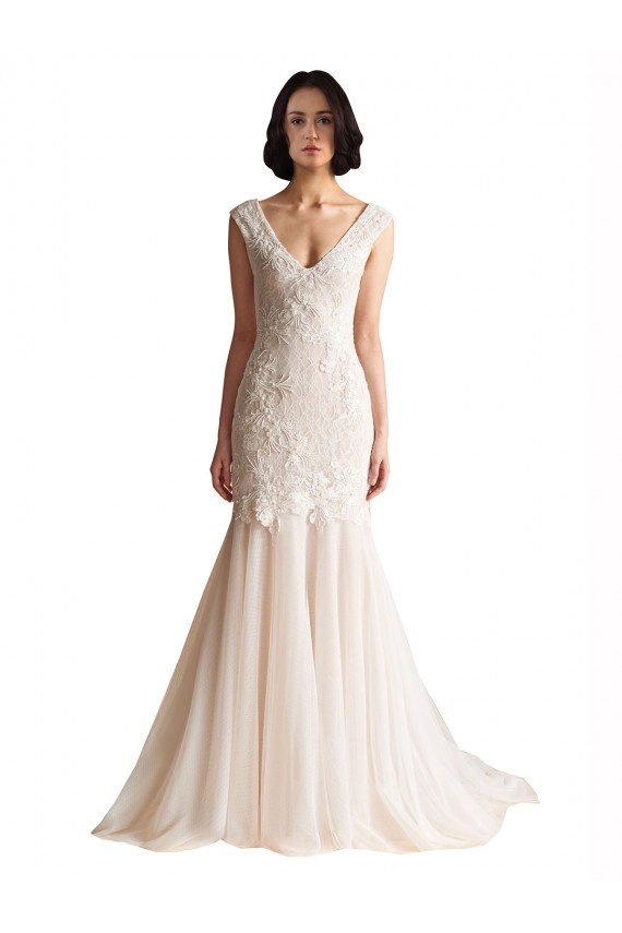 Avorio & Champagne Stile sirena Scollatura a V Sweep treno Tulle Abiti da sposa Basso Prezzo