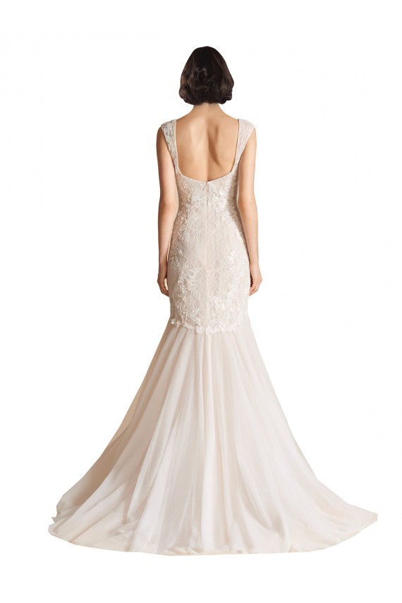 Avorio & Champagne Stile sirena Scollatura a V Sweep treno Tulle Abiti da sposa Basso Prezzo