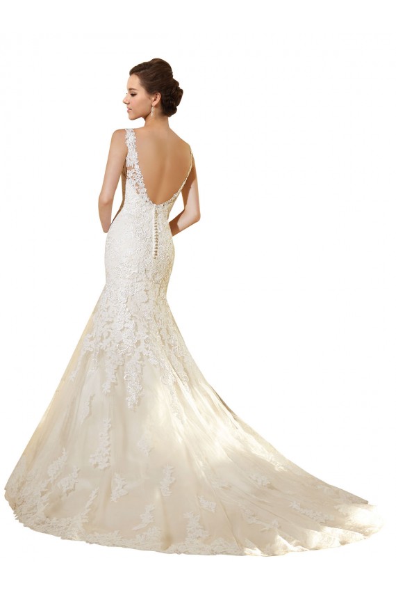 Avorio & Champagne Stile sirena Scollatura a V Tulle Pizzo Abiti da sposa Basso Prezzo