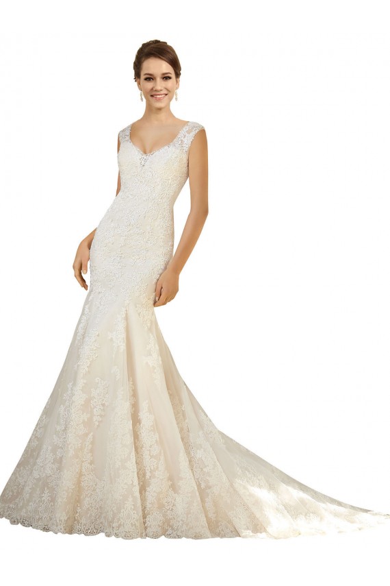 Avorio & Champagne Stile sirena Scollatura a V Tulle Pizzo Abiti da sposa Basso Prezzo