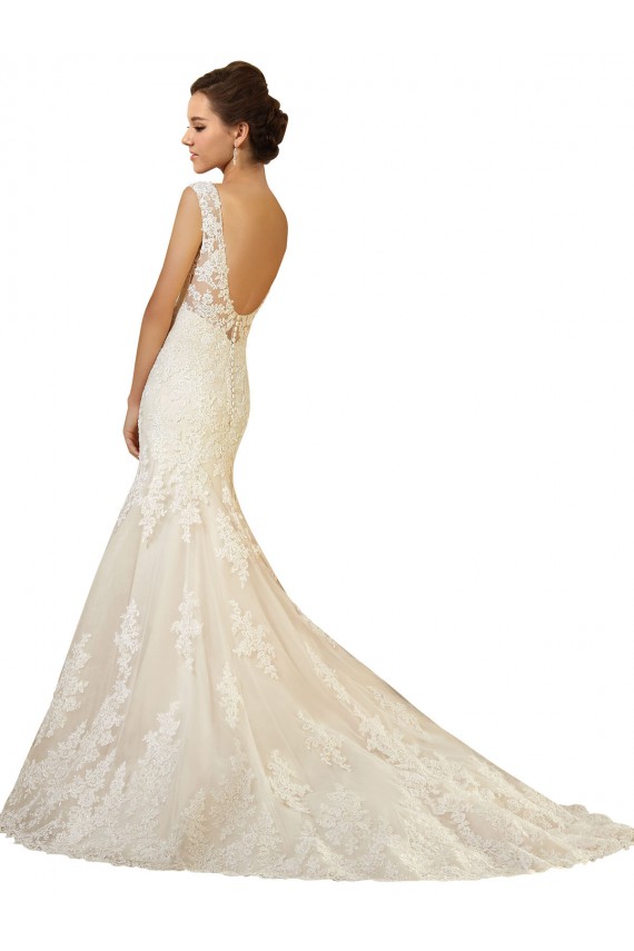 Avorio & Champagne Stile sirena Scollatura a V Tulle Pizzo Abiti da sposa Basso Prezzo