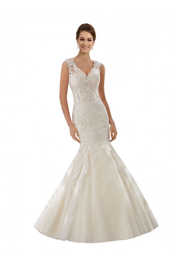 Avorio & Champagne Stile sirena Scollatura a V Tulle Pizzo Abiti da sposa Basso Prezzo