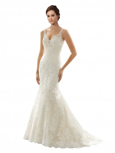 Avorio & Champagne Stile sirena Scollatura a V Tulle Pizzo Abiti da sposa Basso Prezzo