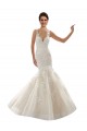 Avorio & Champagne Stile sirena Scollatura a V Tulle Pizzo Classico Abiti da sposa Basso Prezzo