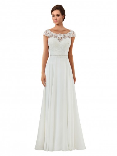 Avorio Linea A Barca Chiffona Classico Abiti da sposa Basso Prezzo