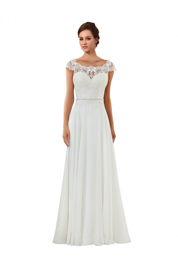 Avorio Linea A Barca Chiffona Classico Abiti da sposa Basso Prezzo
