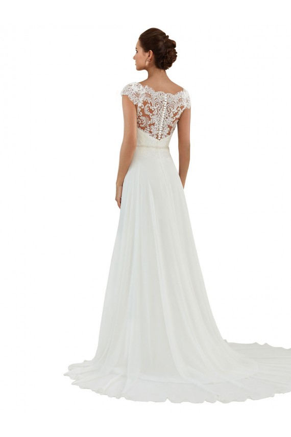 Avorio Linea A Barca Chiffona Classico Abiti da sposa Basso Prezzo