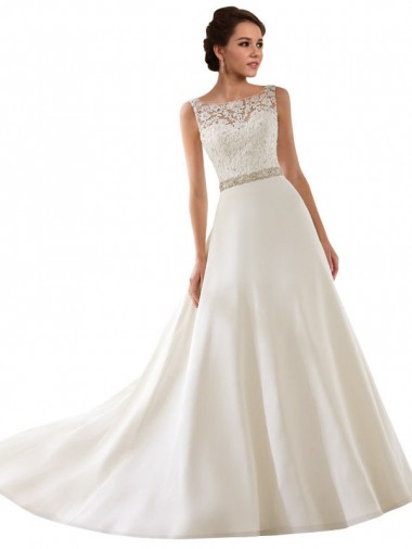 Avorio Linea A Illusione Pizzo Abiti da sposa Basso Prezzo