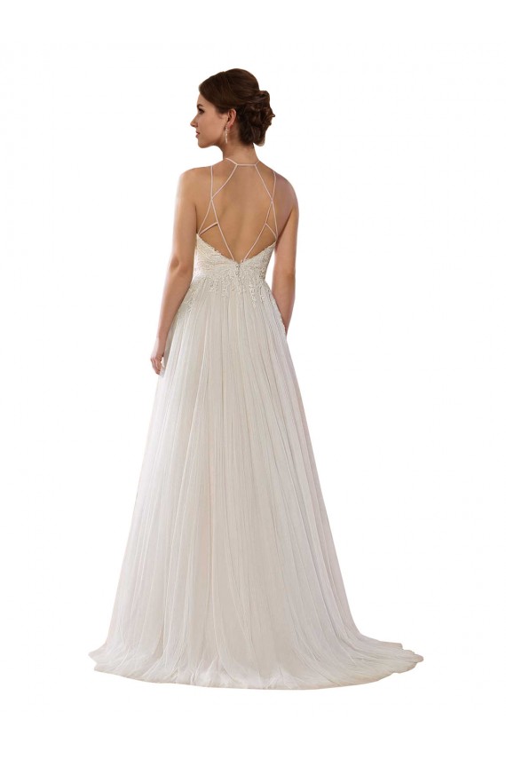 Avorio Linea A Illusione Sweep treno Tulle Abiti da sposa Basso Prezzo