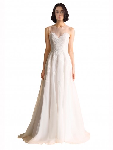 Avorio Linea A Illusione Tulle Abiti da sposa Basso Prezzo