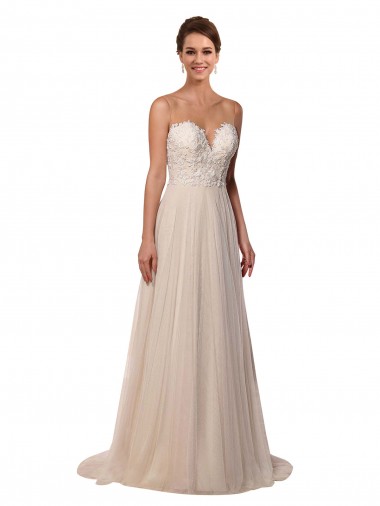 Avorio Linea A Illusione Tulle Pizzo Abiti da sposa Basso Prezzo