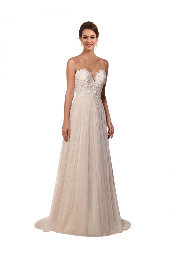 Avorio Linea A Illusione Tulle Pizzo Abiti da sposa Basso Prezzo